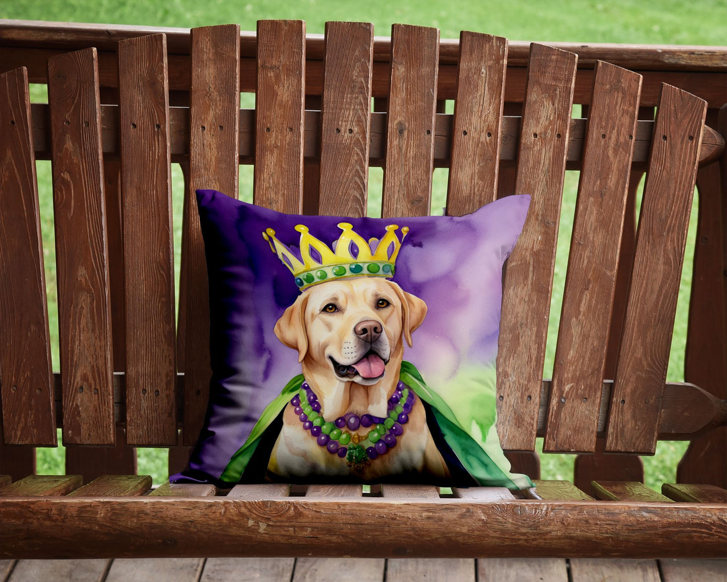 Labrador Retriever King of Mardi Gras Throw Pillow Machine Washable, Indoor Outdoor Decorative Pillow for Couch, Bed or Patio, 14Hx14W