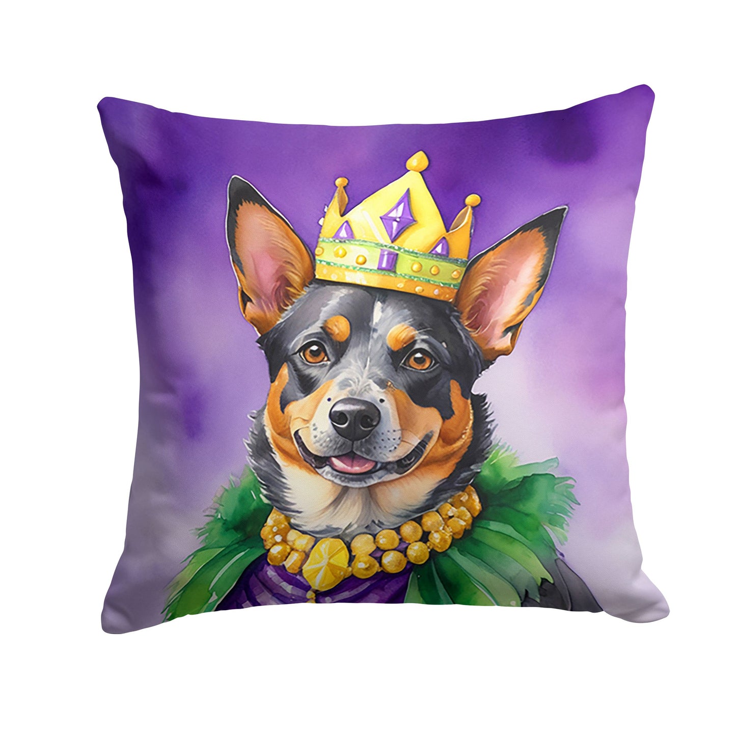 Australian Cattle Dog King of Mardi Gras Throw Pillow Machine Washable, Indoor Outdoor Decorative Pillow for Couch, Bed or Patio, 18Hx18W
