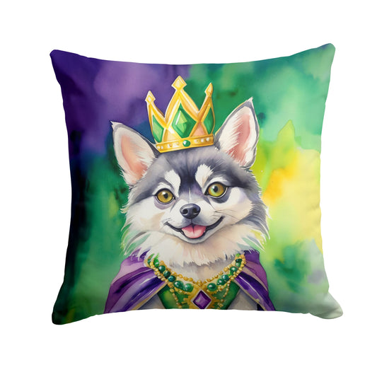 Alaskan Klee Kai King of Mardi Gras Throw Pillow Machine Washable, Indoor Outdoor Decorative Pillow for Couch, Bed or Patio, 14Hx14W