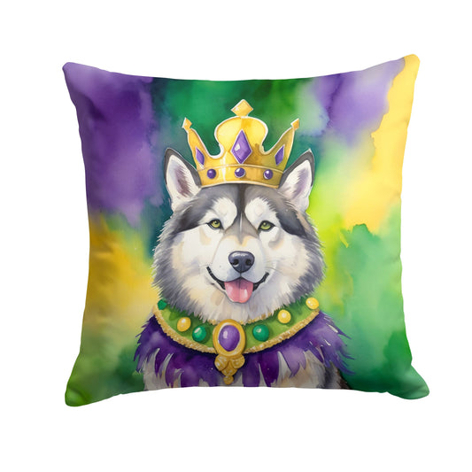 Alaskan Malamute King of Mardi Gras Throw Pillow Machine Washable, Indoor Outdoor Decorative Pillow for Couch, Bed or Patio, 14Hx14W