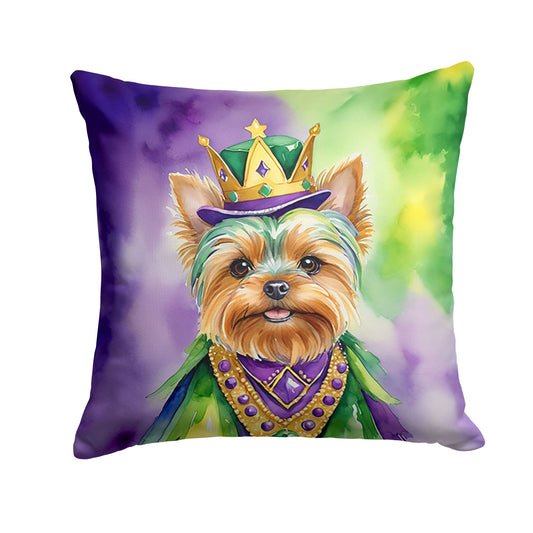 Yorkshire Terrier King of Mardi Gras Throw Pillow Machine Washable, Indoor Outdoor Decorative Pillow for Couch, Bed or Patio, 14Hx14W