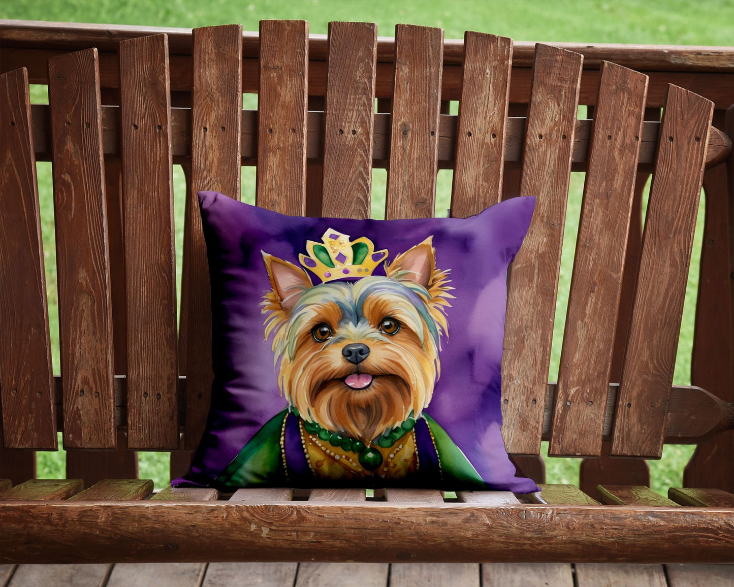 Yorkshire Terrier King of Mardi Gras Throw Pillow Machine Washable, Indoor Outdoor Decorative Pillow for Couch, Bed or Patio, 14Hx14W