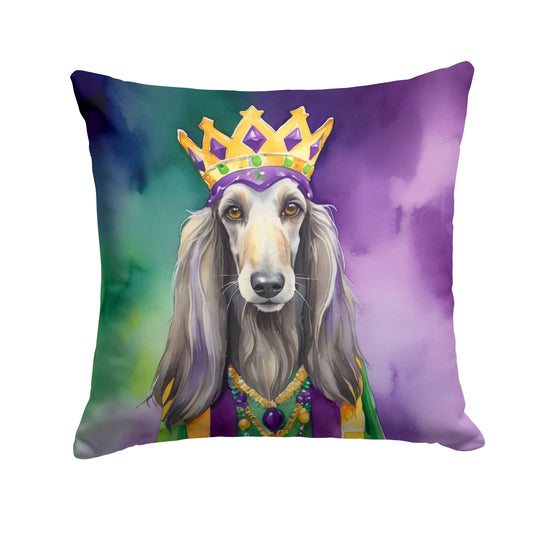 Afghan Hound King of Mardi Gras Throw Pillow Machine Washable, Indoor Outdoor Decorative Pillow for Couch, Bed or Patio, 18Hx18W