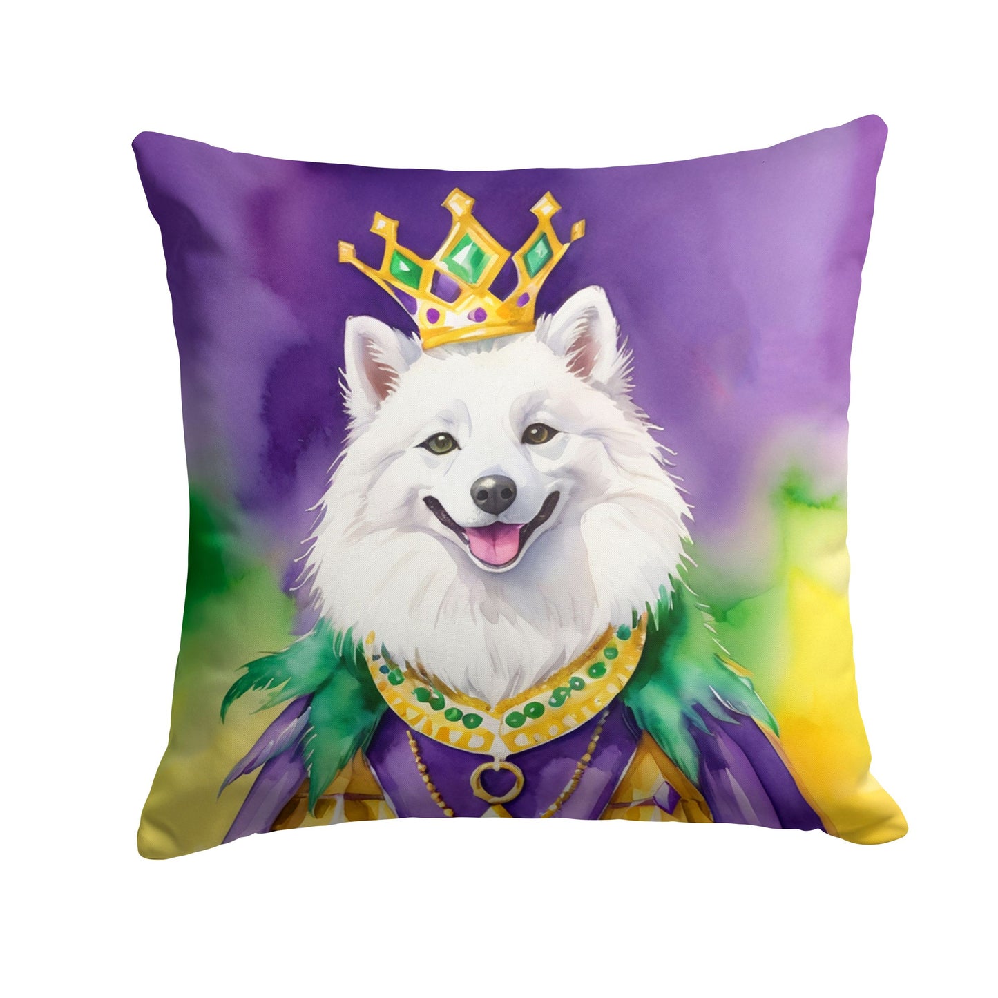 American Eskimo King of Mardi Gras Throw Pillow Machine Washable, Indoor Outdoor Decorative Pillow for Couch, Bed or Patio, 18Hx18W