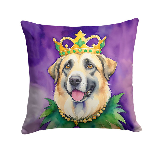 Anatolian Shepherd Dog King of Mardi Gras Throw Pillow Machine Washable, Indoor Outdoor Decorative Pillow for Couch, Bed or Patio, 18Hx18W