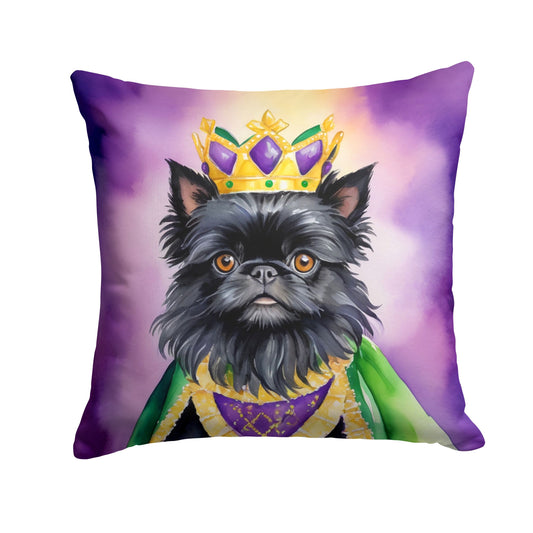 Affenpinscher King of Mardi Gras Throw Pillow Machine Washable, Indoor Outdoor Decorative Pillow for Couch, Bed or Patio, 14Hx14W