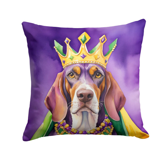American English Coonhound King of Mardi Gras Throw Pillow Machine Washable, Indoor Outdoor Decorative Pillow for Couch, Bed or Patio, 14Hx14W
