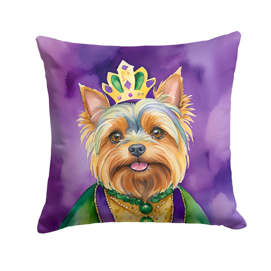 Yorkshire Terrier King of Mardi Gras Throw Pillow Machine Washable, Indoor Outdoor Decorative Pillow for Couch, Bed or Patio, 18Hx18W