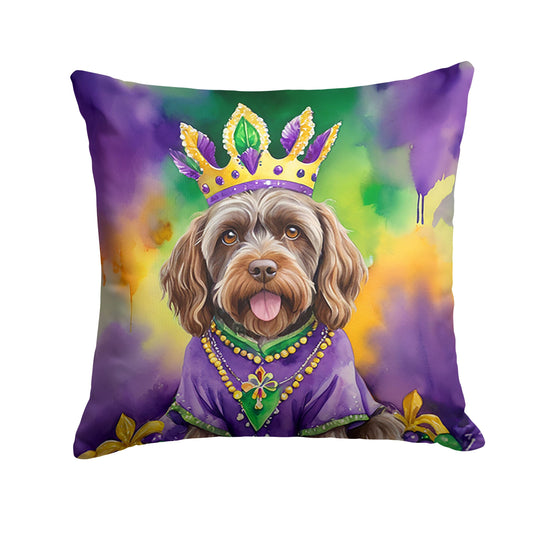 Wirehaired Pointing Griffon King of Mardi Gras Throw Pillow Machine Washable, Indoor Outdoor Decorative Pillow for Couch, Bed or Patio, 18Hx18W