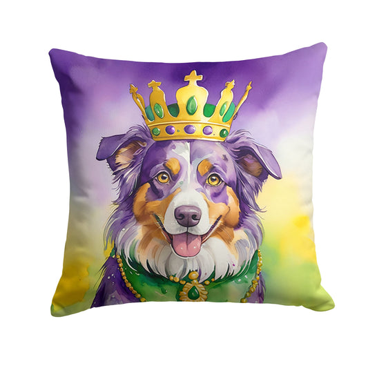Australian Shepherd King of Mardi Gras Throw Pillow Machine Washable, Indoor Outdoor Decorative Pillow for Couch, Bed or Patio, 18Hx18W